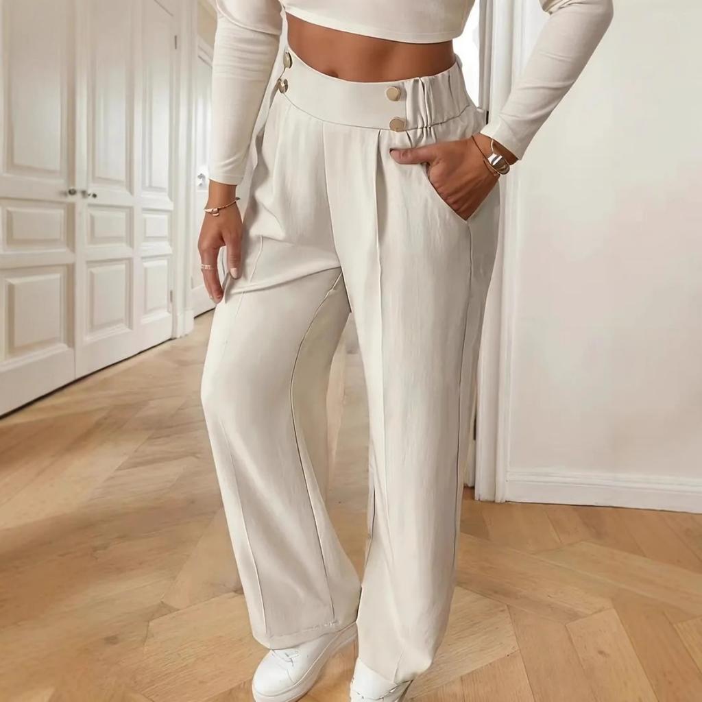 New Vertical Floor Length Casual Pants, High Waisted Pants, Loose and Elegant Straight Leg Women's Niche Design, Solid Color Pants