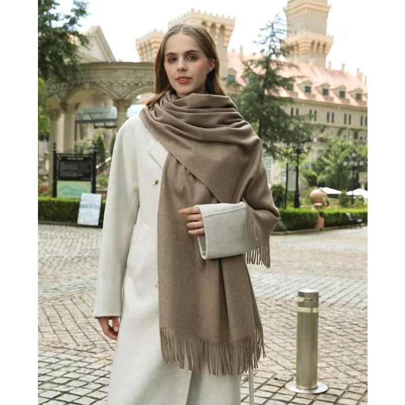 Czerwony szalik damski zimowy wysokiej klasy zagęszczony wełniany szalik wszechstronny męski szal jednolity kolor kaszmirowy szalik