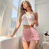 Europäischer und Amerikanischer Stil Damen Blumen Cami Top und Shorts Set Lässiges Bequemes Loungewear Schlafanzug für den Innenbereich