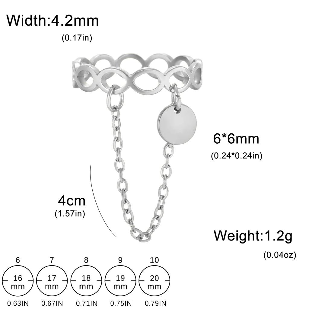 Teamer Infinity Rings with Zircon Pendant Tassel Chain Women Stainless Steel Geometric Rings Couple Jewelry Gift Wholesale