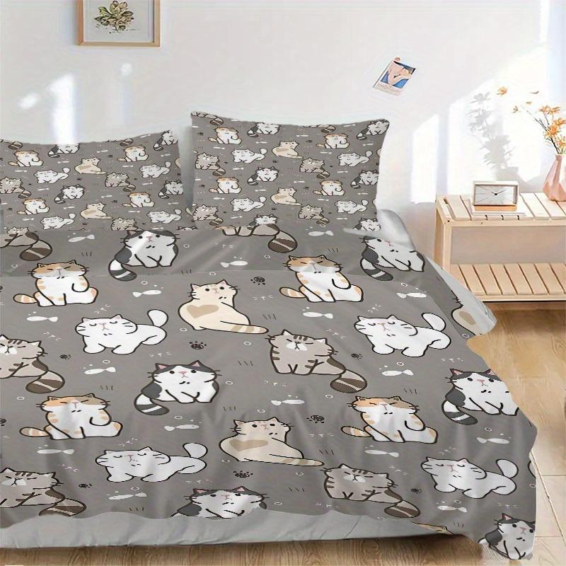 3pcs Cats Pattern Print Bedding Quilt Cover, Soft and Comfortable Quilt Cover Suitable for Bedroom and Guest Room177