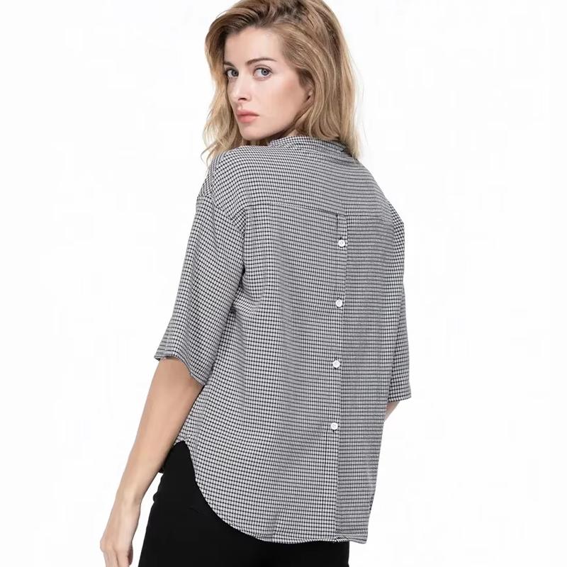 Summer Fashion Plaid Casual Shirt Women Half Sleeve V Neck Sweet Lace-up Bow Plus Size Shirts Female Loose Ladies Tops Blouses Women Clothing 5206