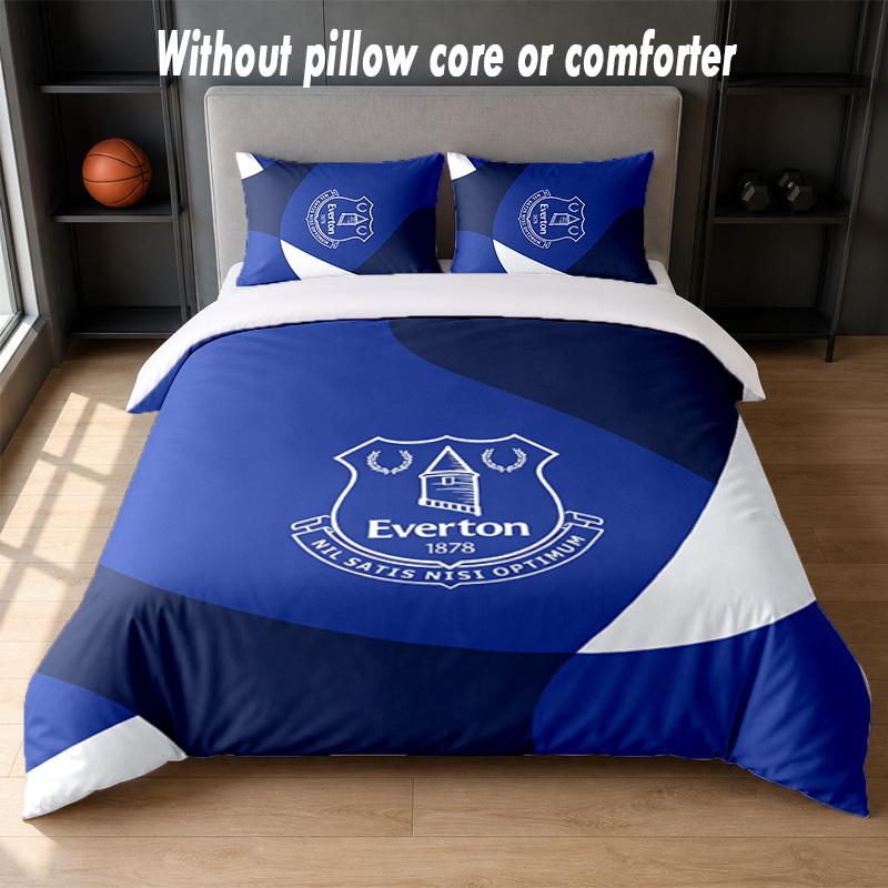 Set Biancheria da Letto Design Calcio Everton 1 Copripiumino + 2 Federe Morbido Traspirante Biancheria da Letto per la Casa