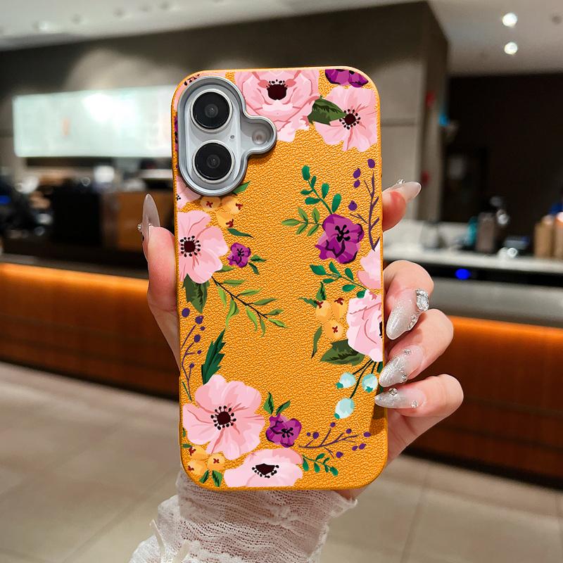 Floral Pattern Leather Texture Soft TPU Case For iPhone 16 15 14 Pro Max 15 Plus 12 13 Pro Max 11 Flowers Shockproof Phone Cover