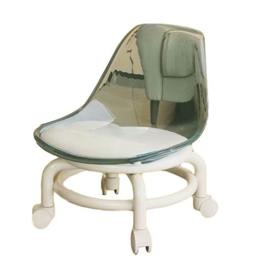 Low Rolling Stool with Backrest 360 Degrees Swivel Wheels Faux Leather Cushion