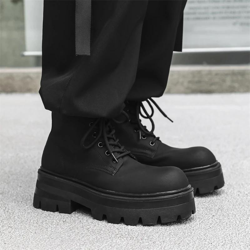 Fashion Fashion High Quality Casual Leather Outdoor Office Shoes Thick Bottom Designers Lace Up Ankle Boots Italian Mens High Top Boots