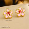 DIEYURO 316L Stainless Steel Pink Dripping Oil Peach Blossom Flowers Necklace Earrings Bracelet Set Lady New Luxury Jewelry Gift