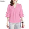 ZANZEA Women Casual V-Neck Ruffles Half Sleeve Loose Blouse