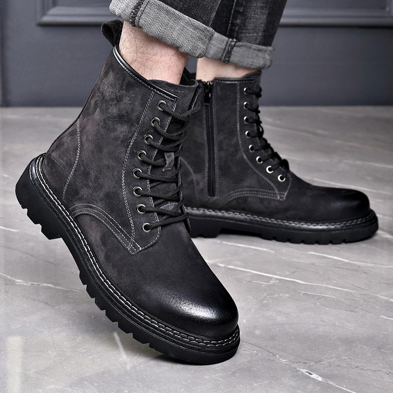 Fashion Men's Fashion Genuine Leather Boots Autumn Winter Shoes Outdoors Tooling Work Boot Vintage Handsome High Platform Desert Botas
