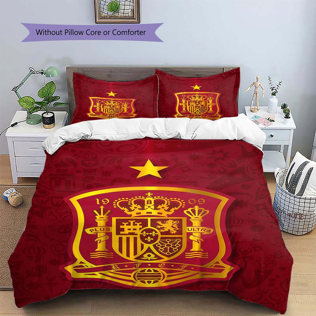 Spain National Football Logo Pattern Bedding Home Decoration Birthday Gift (1 * Duvet Cover + 2 * Pillowcase, Without Core),fan Merchandise.