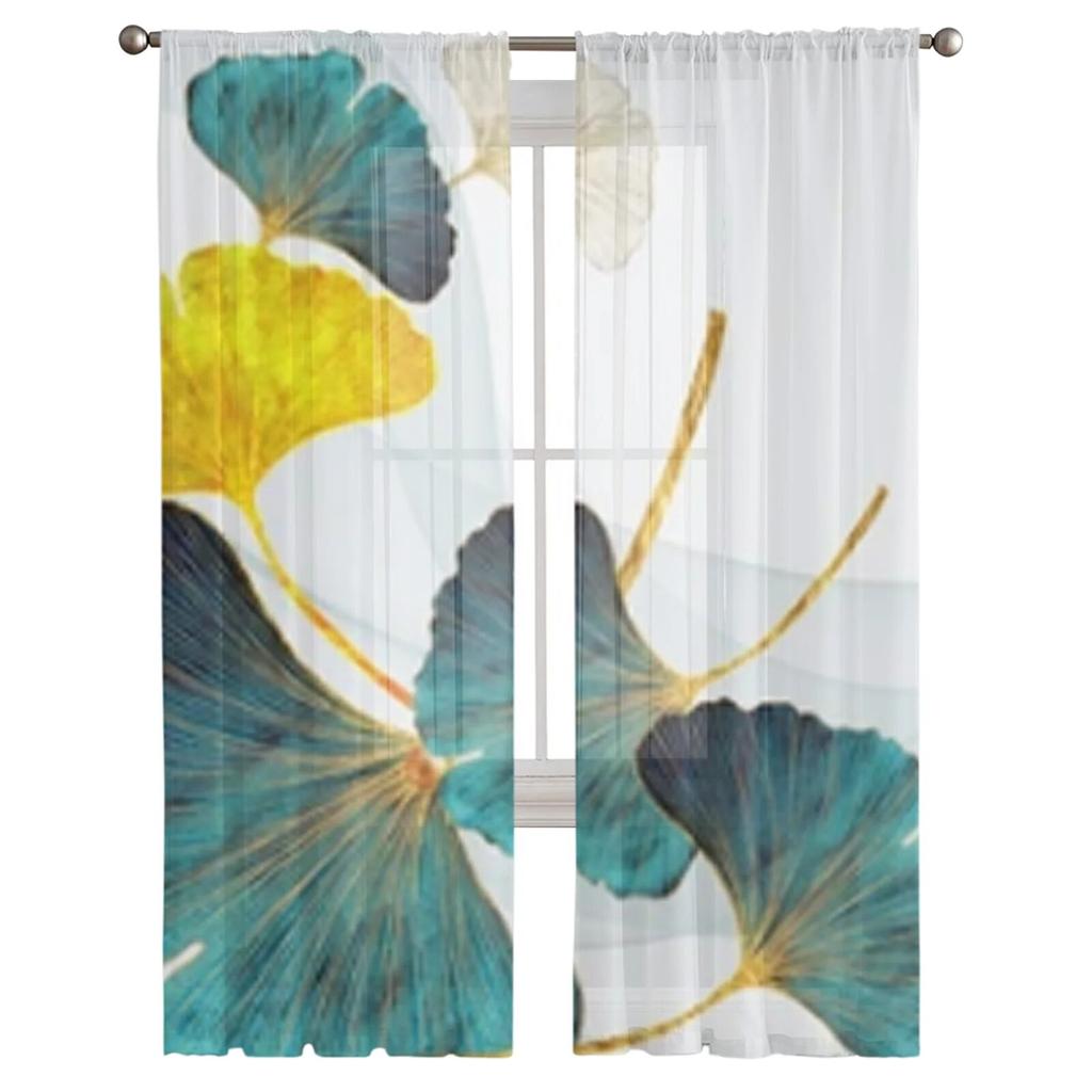 Schöne durchsichtige Vorhänge mit Ginkgo-Blättern für Wohnzimmer, Fenster, transparenter Voile-Tüll-Vorhang, Schlafzimmer-Vorhänge, Heimdekoration