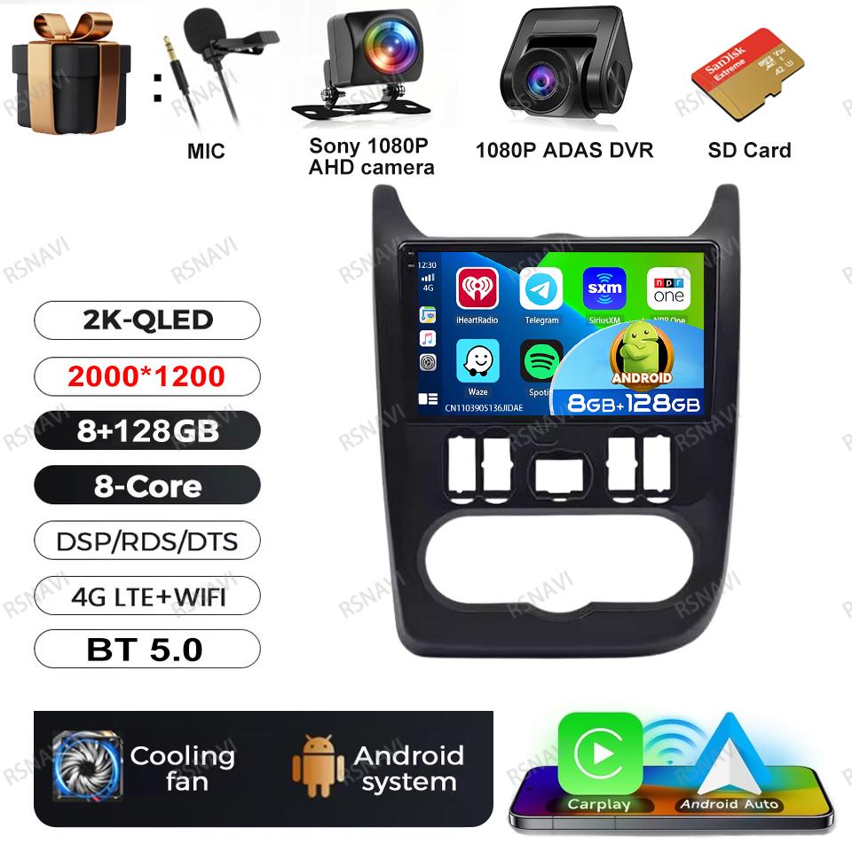 Car Radio Android 16 For Renault Logan 1 Sandero 2009 2010 2011 2012 - 2015 Wireless Carplay Auto DVD QLED Multimedia 4G LTE GPS
