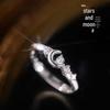 925 Sterling Silver Star and Moon Open Ring - Elegant Women's Statement Jewelry