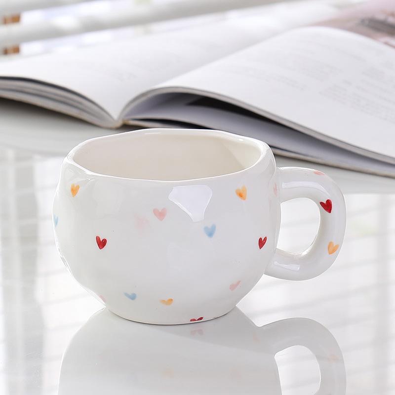 High Value Relief Flower Coffee Cup Saucer Afternoon Tea Floral Striped Mug Latte Cup Hand Painted Water Cup