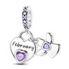 Original 925 Sterling Silver Charms Bead Birthday Month Heart Birthstone Angel Pendant Fit Original Bracelet For Women DIY Gift