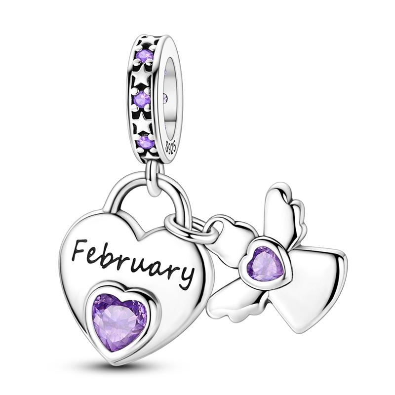Original 925 Sterling Silver Charms Bead Birthday Month Heart Birthstone Angel Pendant Fit Original Bracelet For Women DIY Gift