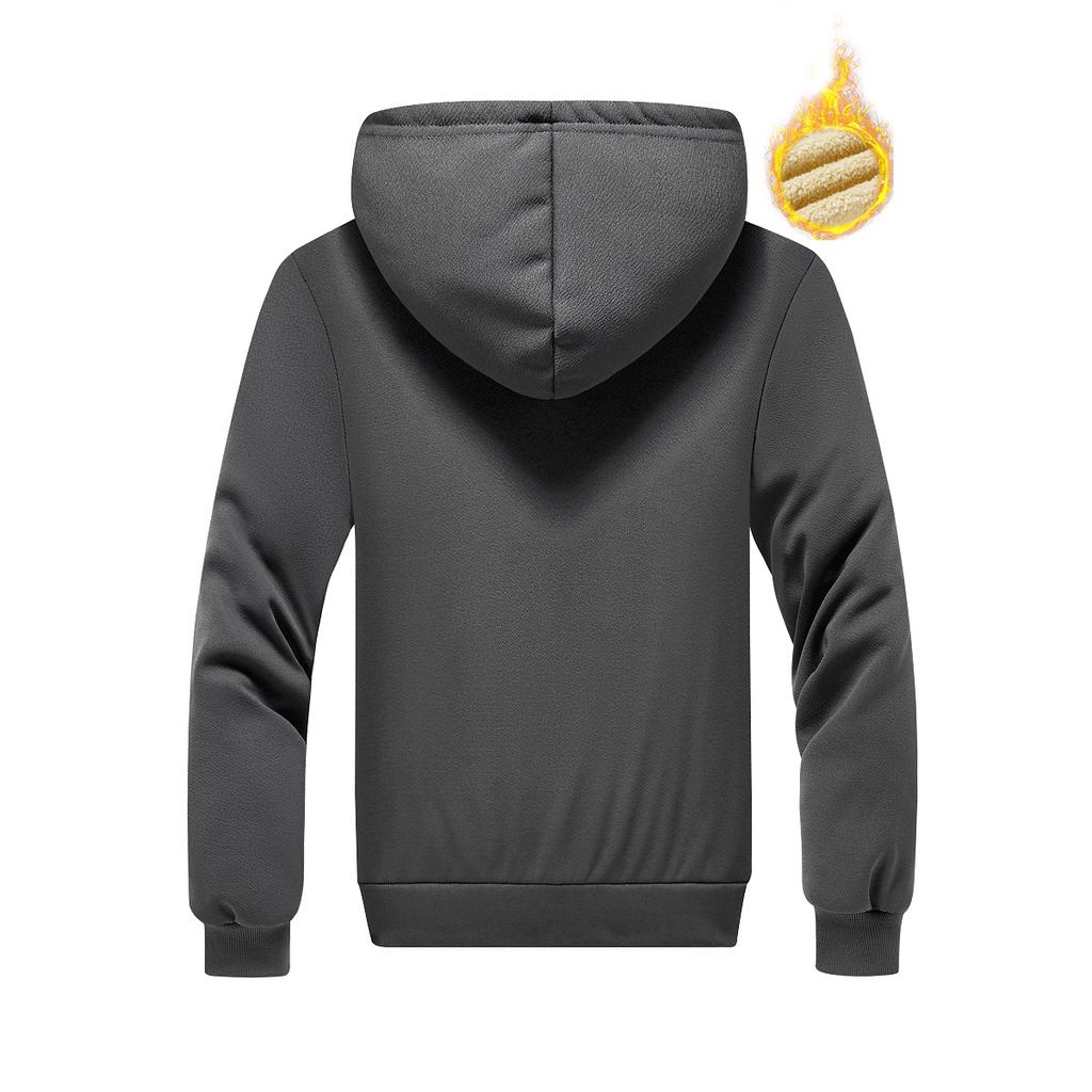 Men's Shearling Fleece Hooded Sweatshirt Winter-Warm Thickened Fleece-Lined Casual Cardigan Jacket