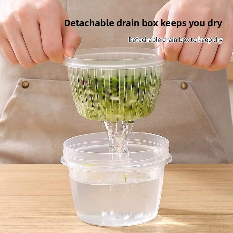 Refrigerator Small Ingredients Round Vegetable Preparation with Lid Drain Kitchen Onion, Ginger and Garlic Cooler