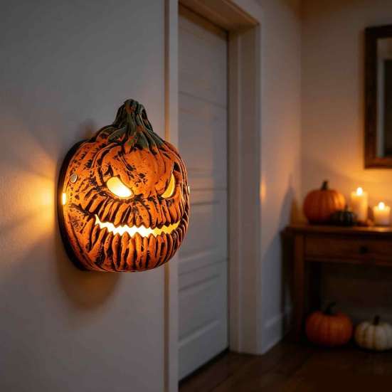 Haunted House Lighting Accessories Halloween Pumpkin Head Light Cover Mask, 3D Scary Face Lamp Nighttime Photo Booth Decor Shade for Porch Garage,