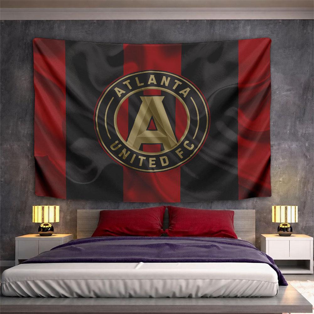 Vertical Red and Black Stripes with a Gold Circular Emblem In the Center. Patterned Tapestry for Bedroom and Living Room Home Decor