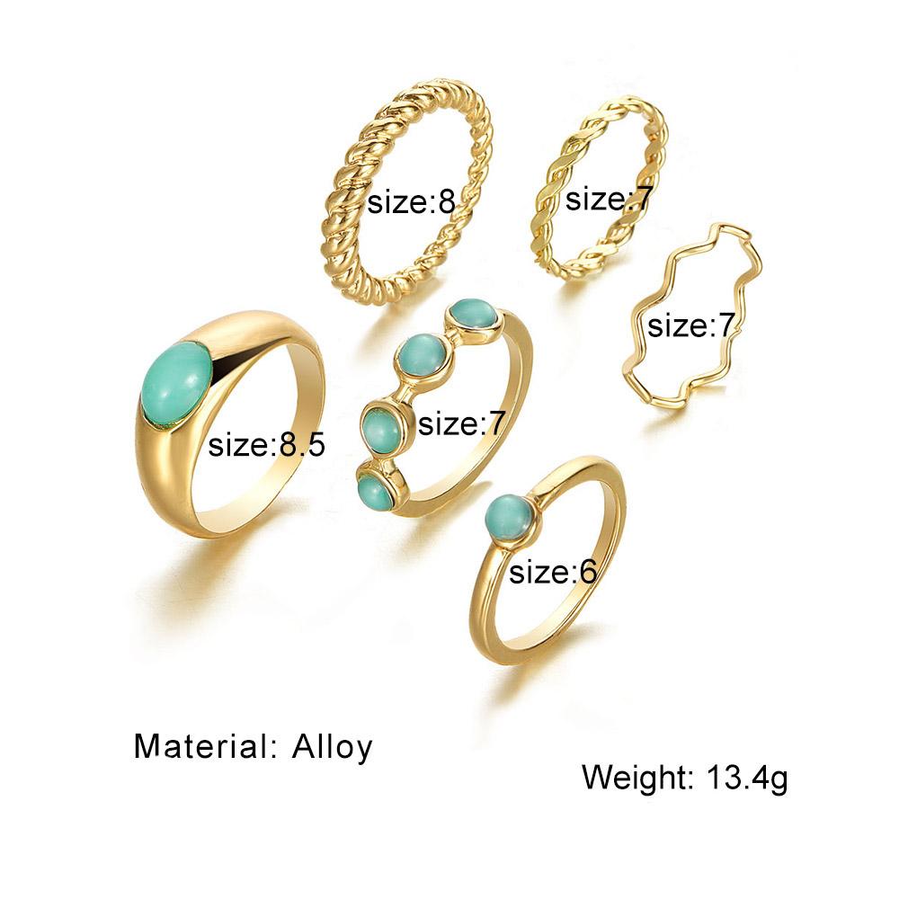 2024 6 Ringe / Set Hellgrüner Edelstein Geschenkring Set Offen Mode Geschenk Party Damenring