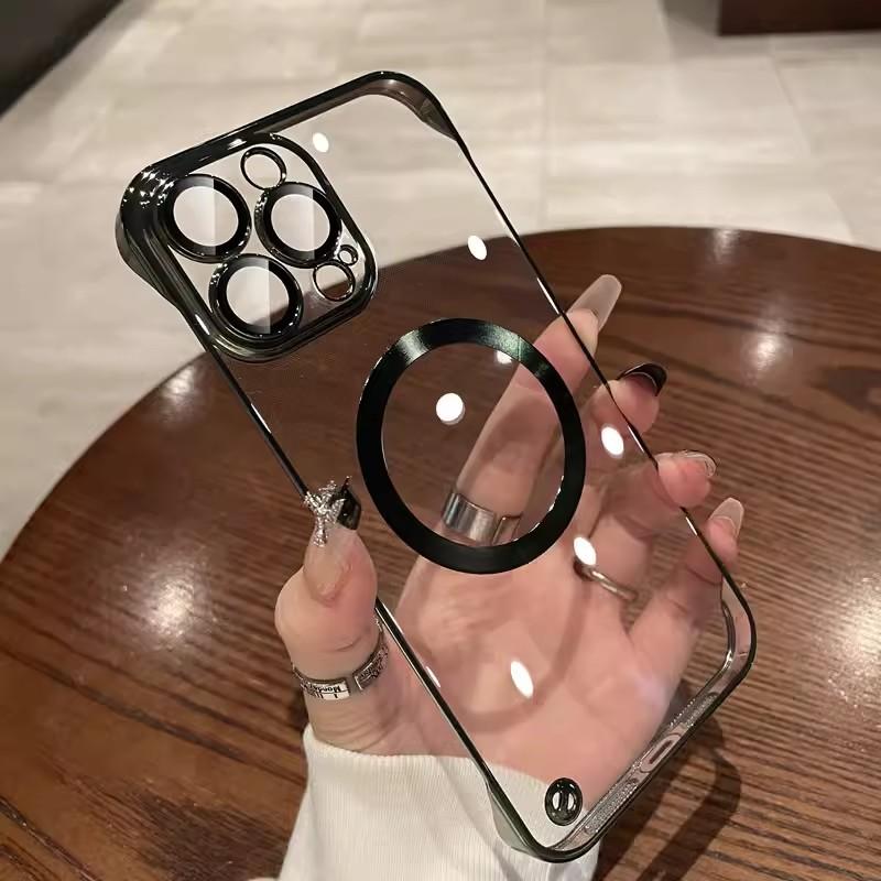 

Применимо к IPHONE16 Гальванизированный чехол для мобильного телефона Магнитный 15pro Безрамочный Прозрачный Apple 14 Защитный чехол с пленкой для объектива iPhone12promax