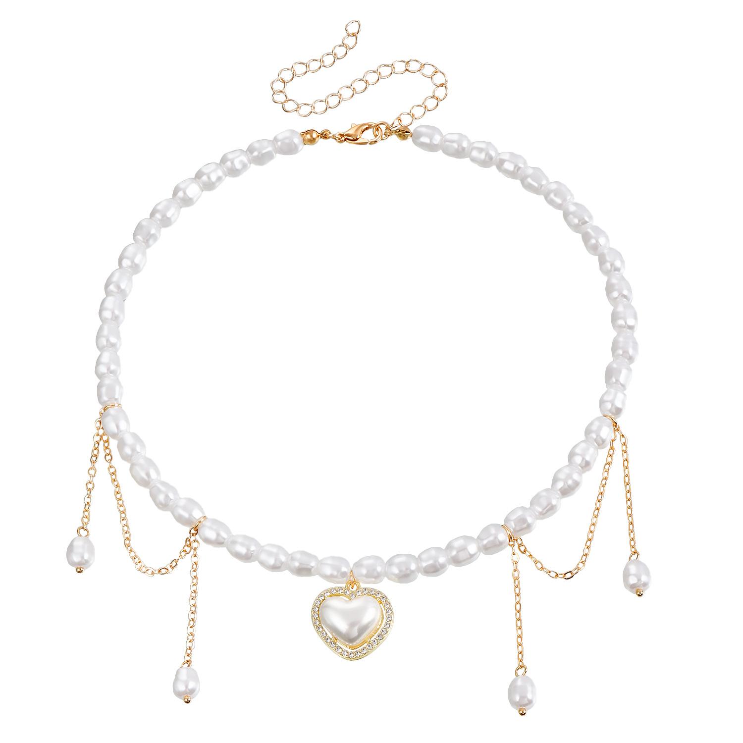 European and American jewelry French retro fringed love imitation pearl necklace Xiaohongshu blogger temperament super fairy necklace золотой