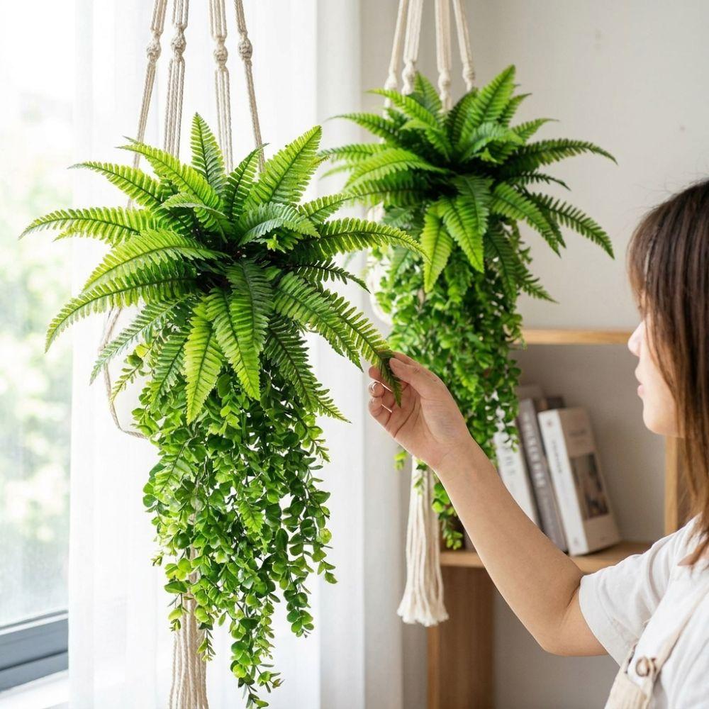 Real Touch Boston Fern Eucalyptus Vine Plastic Artificial Fern Hanging Plant  Indoor Decor