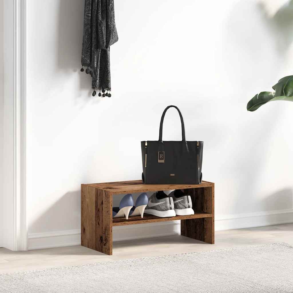 Stackable Shoe Rack Vintage Wood Look 60 X 30 X 30.5 Cm