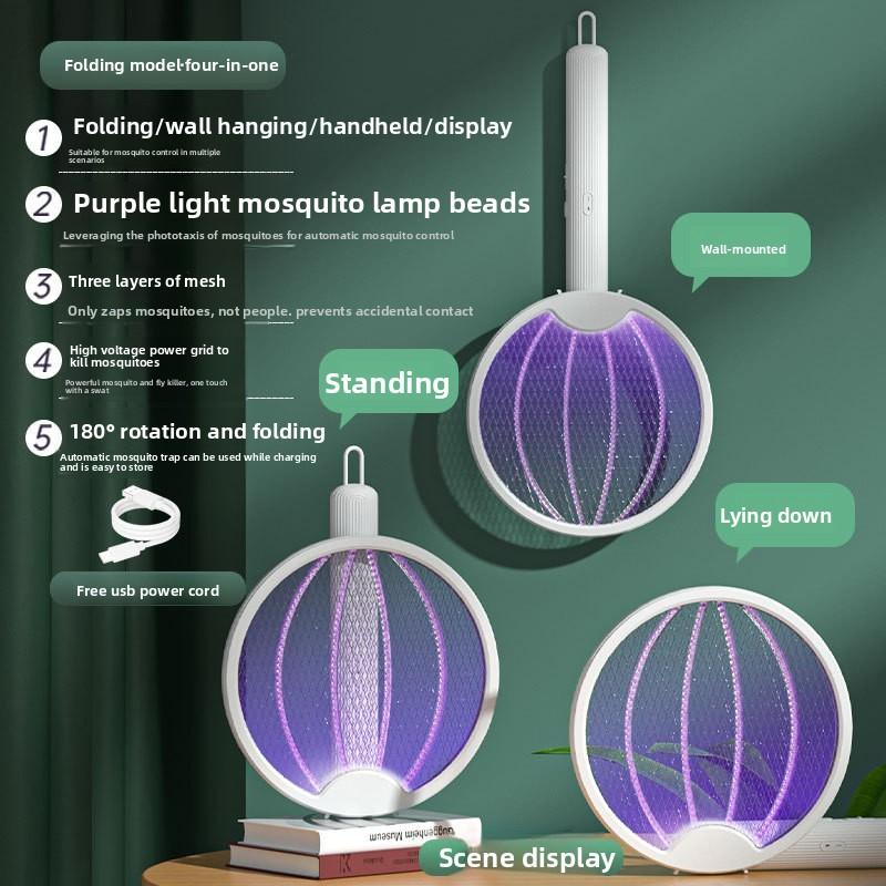 Rechargeable electric mosquito swatter , powerful lithium battery mosquito killer lamp, two-in-one mosquito repellent and killer device, fly swatter