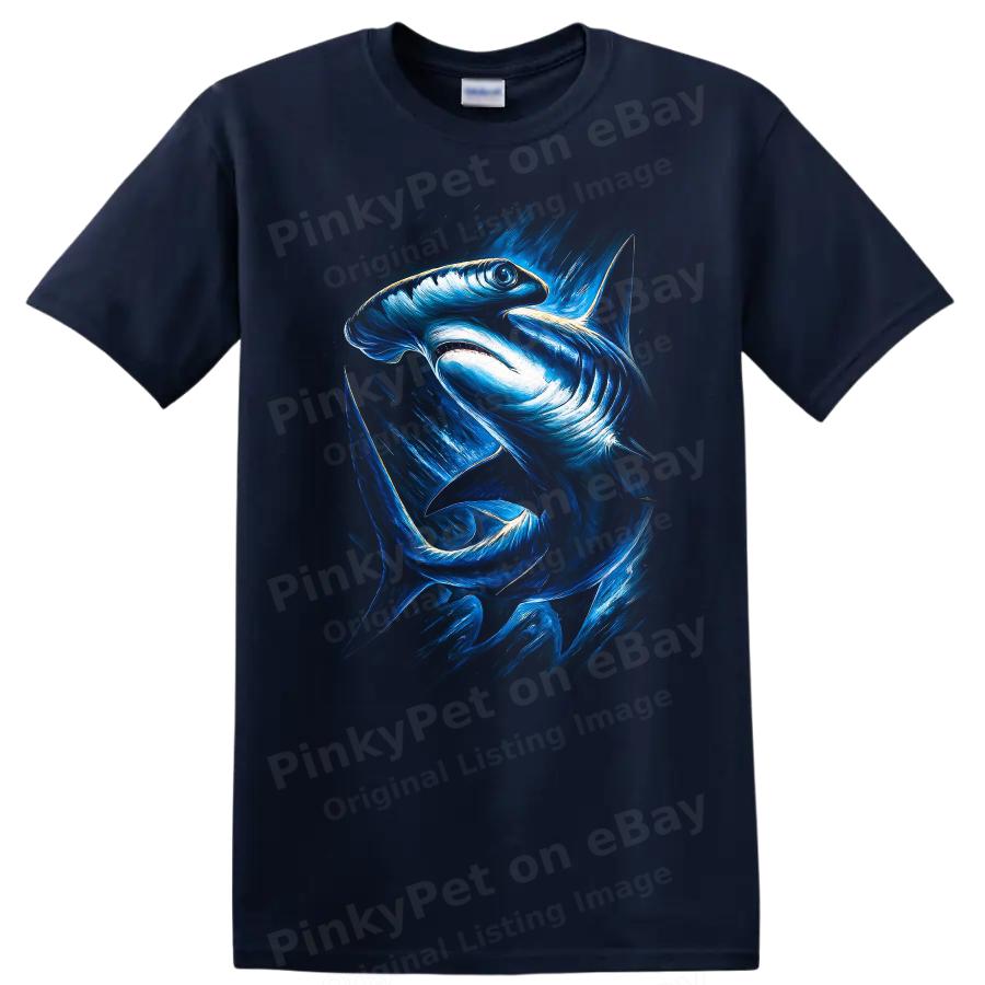 Shark Graphic T Shirt Ocean Life Blue Art Style Tee Fishing Lover Gift