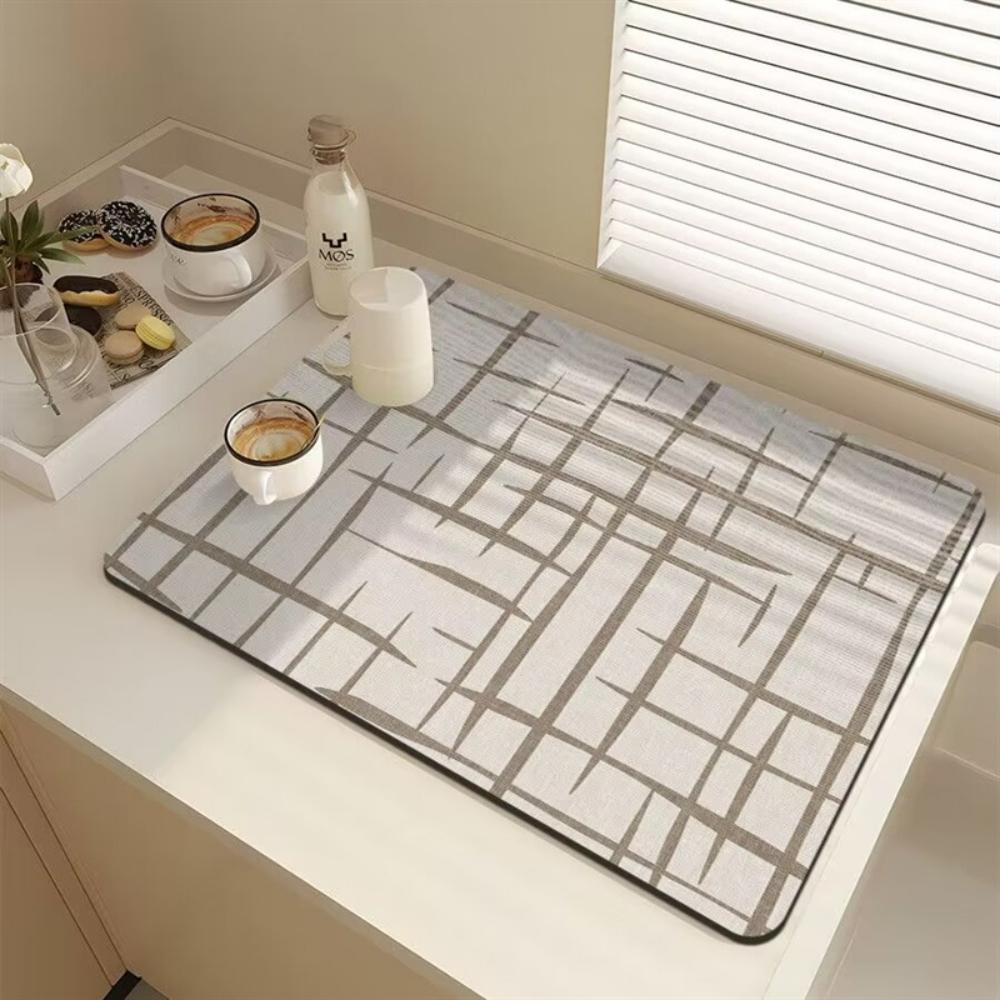 Stylish Line texture dot Diatom Mud Dish Drying Mat Super Absorbent NonSlip Kitchen Drain Pad For Tableware Coffee Machine Decor