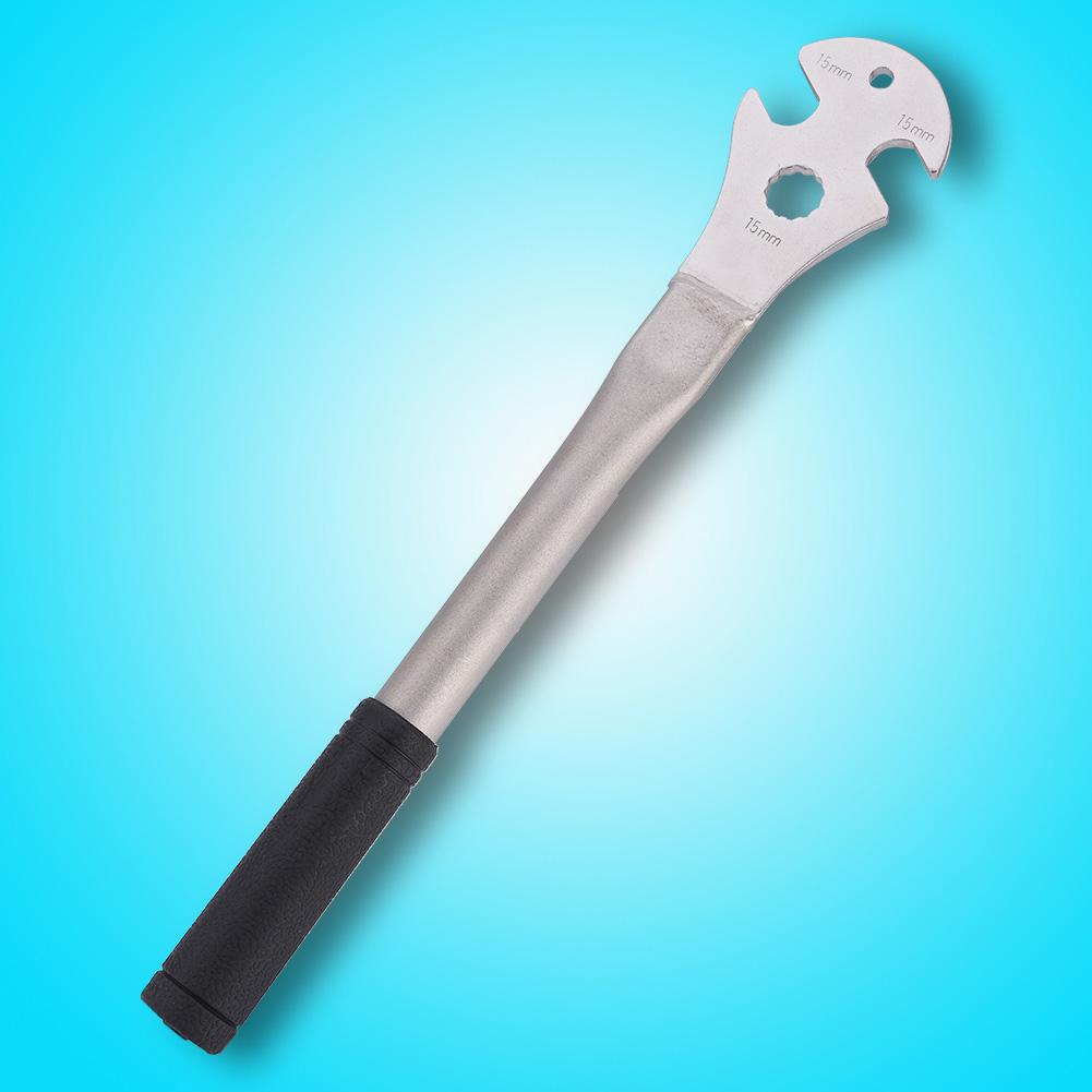 Steel Alloy 35cm Bicycle Long Handle Foot Pedal Removal Wrench Tool with 15mm Slots