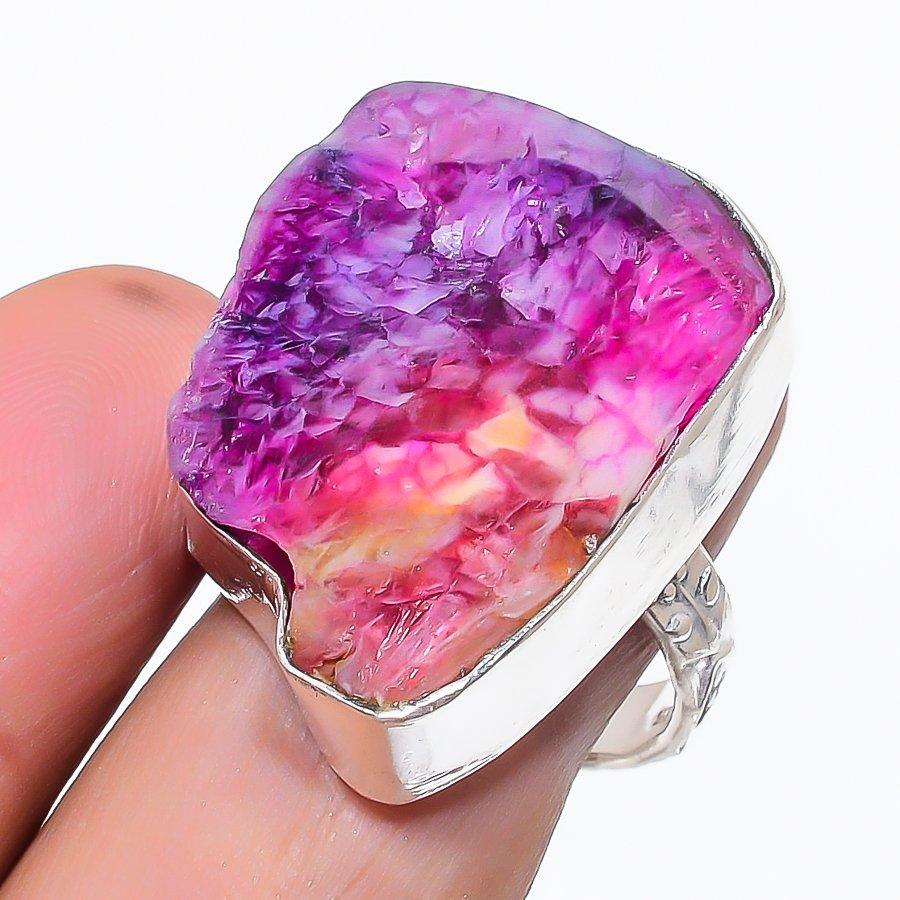

Натуральный радужный солнечный кварц 925 стерлинговое серебро ювелирное кольцо размер 9 Q9U75