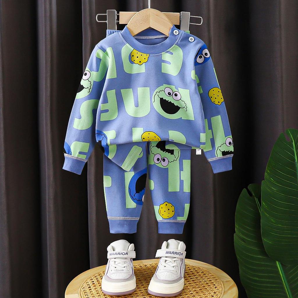 Kids' Pure Cotton Underwear & Homewear Set - Boys & Girls Autumn Cartoon Clothes & Trousers