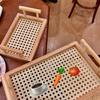 1PC Eco-Friendly Minimalist Tableware Handled Tray Natural Bamboo Serving Tray Modern Kitchen Tray Home Decor