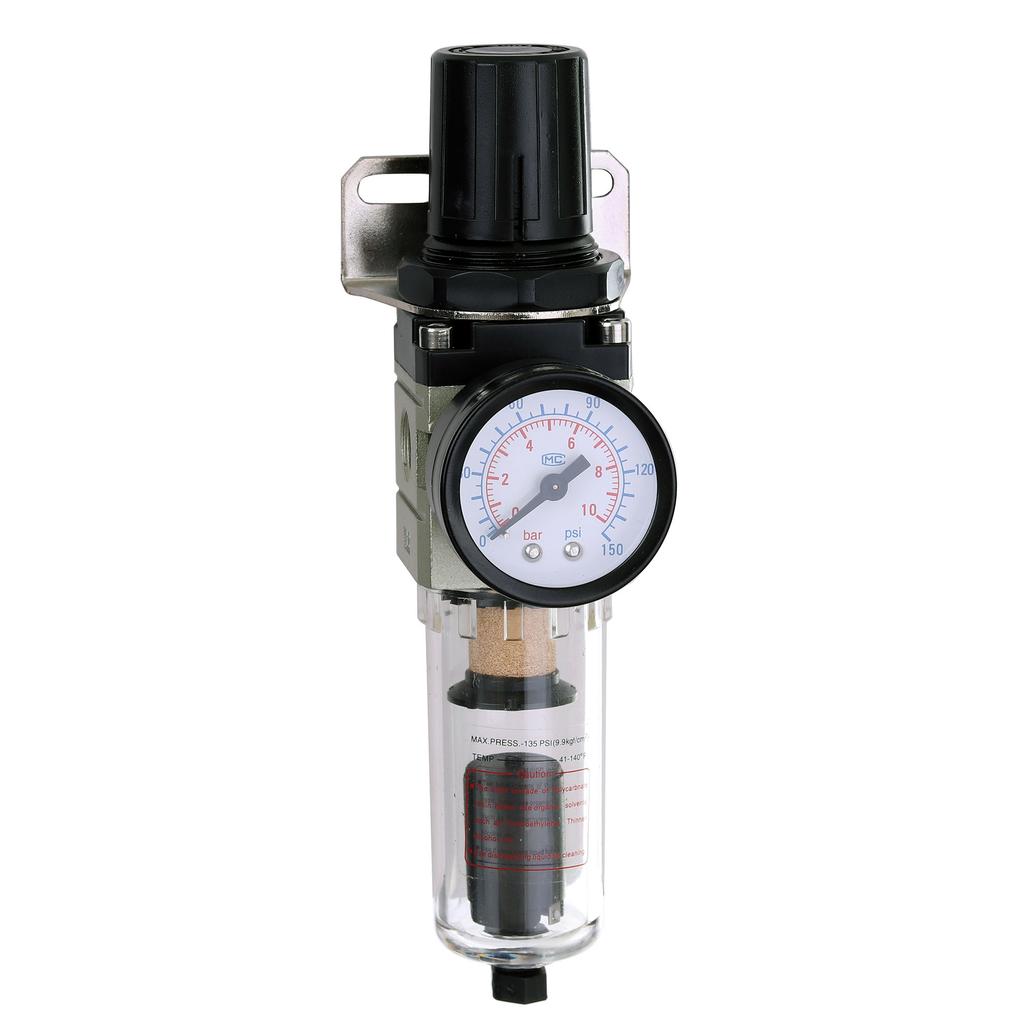 Filter with Reducer with Air Pressure Gauge 1/4 Inch Auto Drain