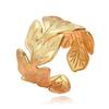 Gold-Plated Stainless Steel Open Ring - Women's Trendy Leaf Design