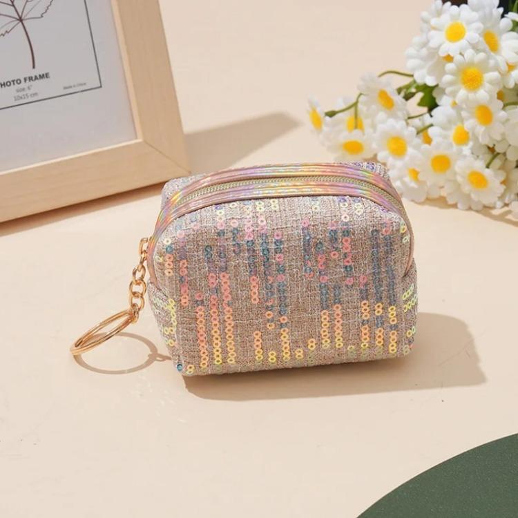 Embroidered Sequin Cute Zero Wallet Coin Purse Earphones Lipstick Organizer Bag Pendant with Keychain Kids Cute Purse Mini Purse