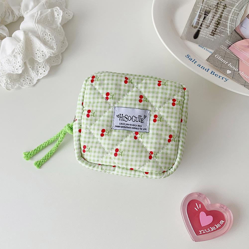 Cute Cherry Mini Bag Portable Multi Purpose Small Travel Organizers Floral Square Earphone Bag Makeup Bag Cosmetic Storage Bags