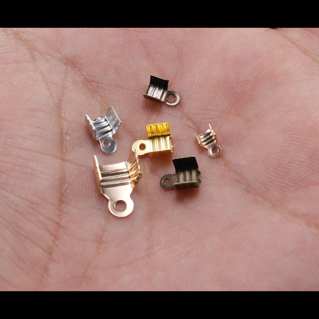 100/300pcs Small Cord End Tip Fold Over Three-wire Fastener Clasp Crimp Bead Cord Buckle Connector for Jewelry Making Supplies