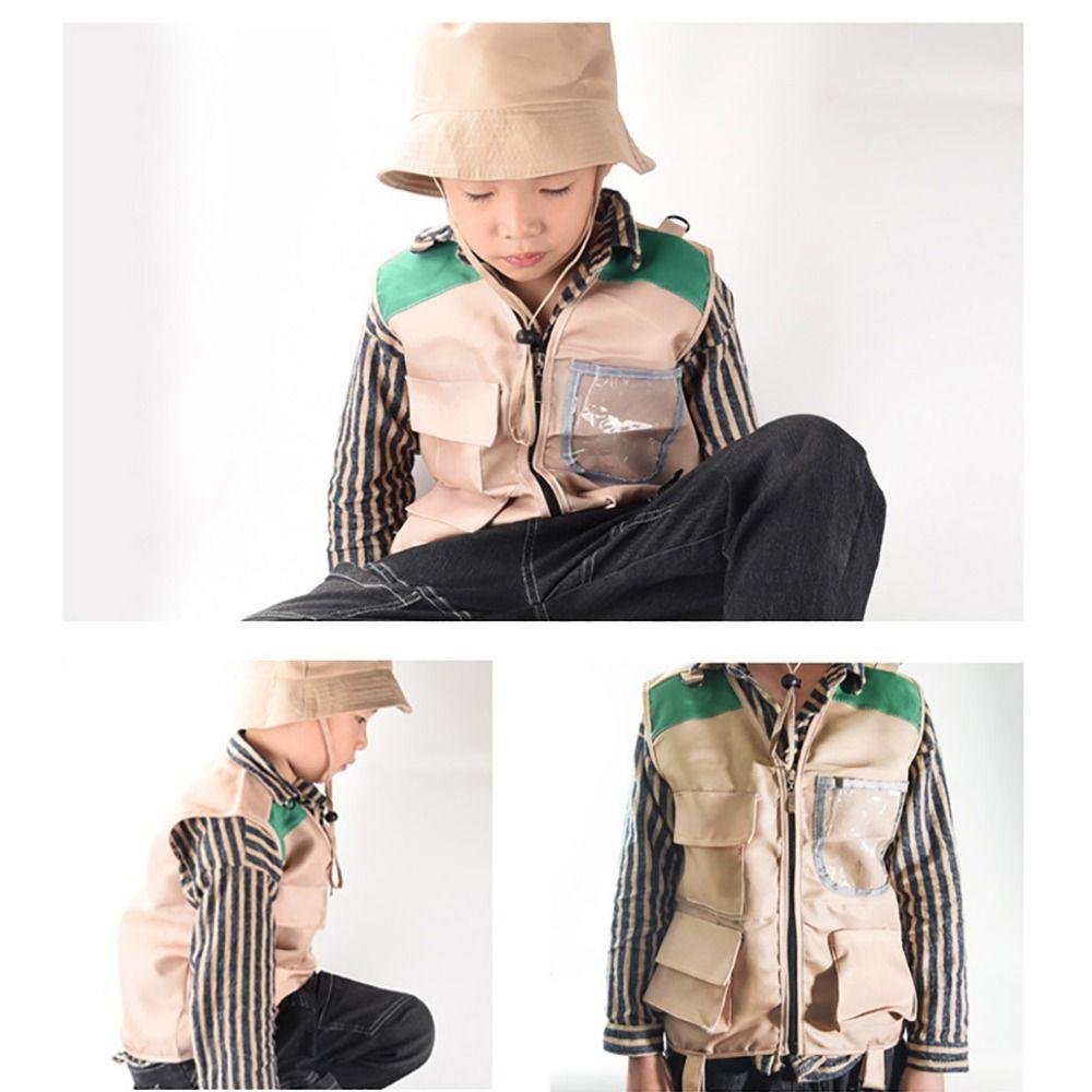 Multicolor Kids Explorer Hat Vest Dress Up Game Cosplay Costumes Kid Outdoor Adventure Kit  Unsex