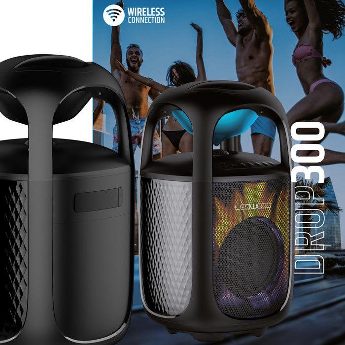 Enceinte Autonome LEDWOOD DROP300, Effet LED RVB, 300W, Bluetooth 5.3 USB, son 360°, X-Bass, Projection IPX5, Câble USB-C