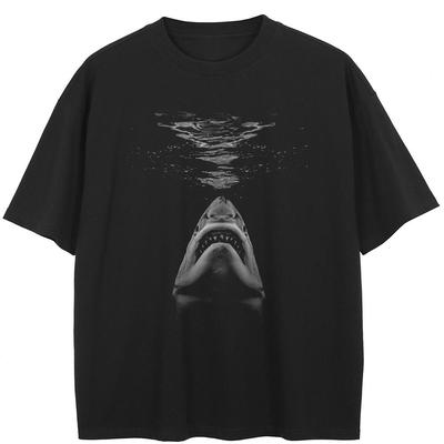 Streetwear Shark Graphic Black T-Shirt Cotton Unisex Tops Tees Summer Short Sleeves T Shirt