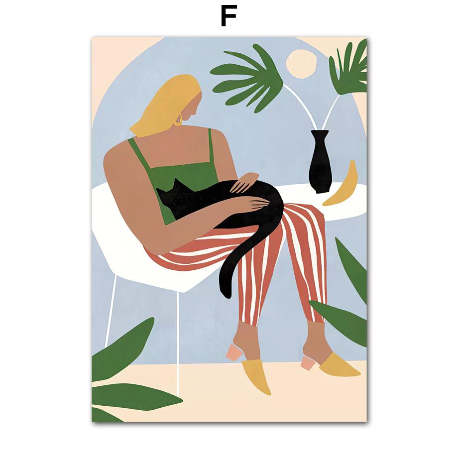 Abstract Boho Fashion Girl Posters Plant Leaves Fruit Flower Minimalist Wall Art Canvas Painting Wall Pictures Living Room Decor