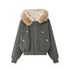 Black pie overcomes American cotton-padded women's winter new small man big fur collar hooded cotton-padded vintage coat