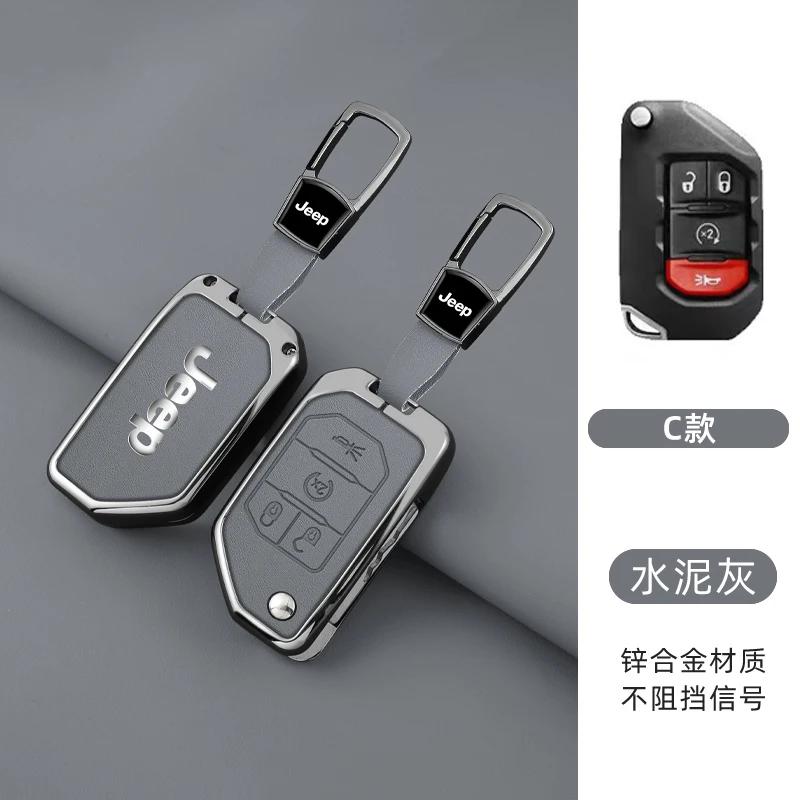 For Jeep Metal Leather 2 3 4 Buttons Car Flip Key Case Cover For Jeep Gladiator JT Sahara JLU Wrangler JL Rubicon 2018 2019 A