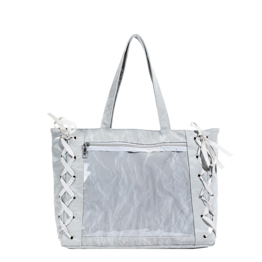 Прозрачная сумка-тоут на шнуровке с карманом, сумка через плечо с перекрестной лентой, сумочка-кошелек, простая итабаг, для девушки серый