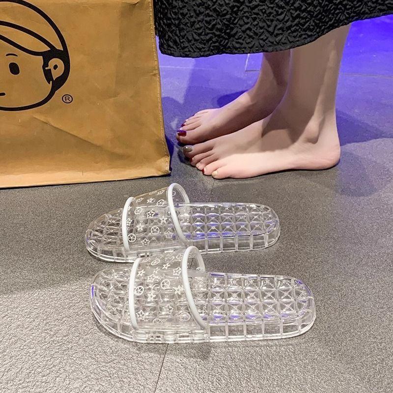 Indoor Home Trendy One-word Flat Shoes Fashionable High-value Crystal Cool Slippers Women's 2025 Summer and Autumn New Models