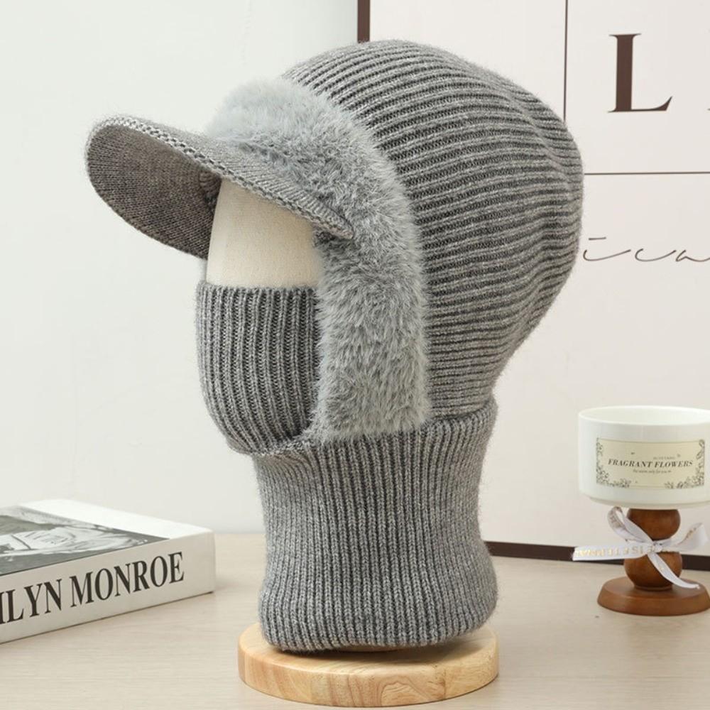 

Gifts Plush Outdoor Windproof Knitted Hat One-piece Windproof Cold Keep Warm Beanie Cap Soft Full Cover Style Winter Hats серый